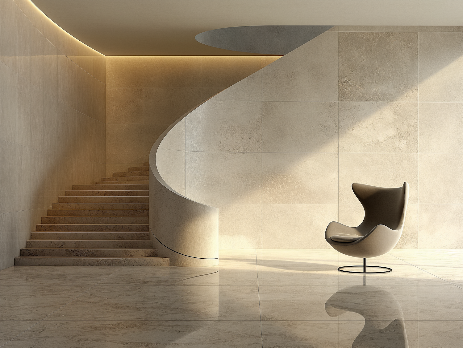 Modern Minimalist Interior with Designer Chair