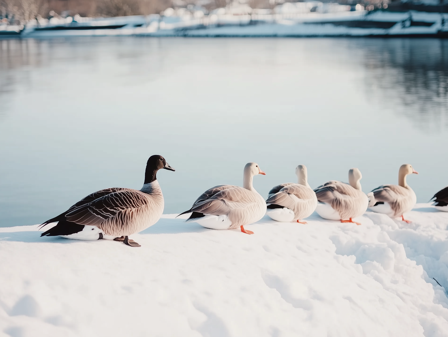 Geese on Snowy Bank