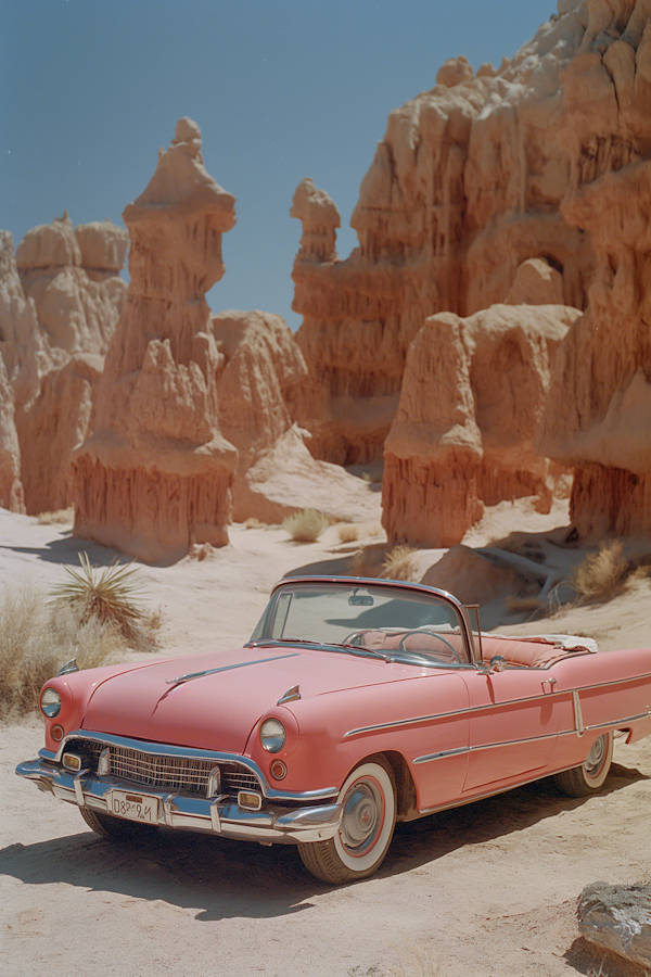 Vintage Pink Convertible in Desert