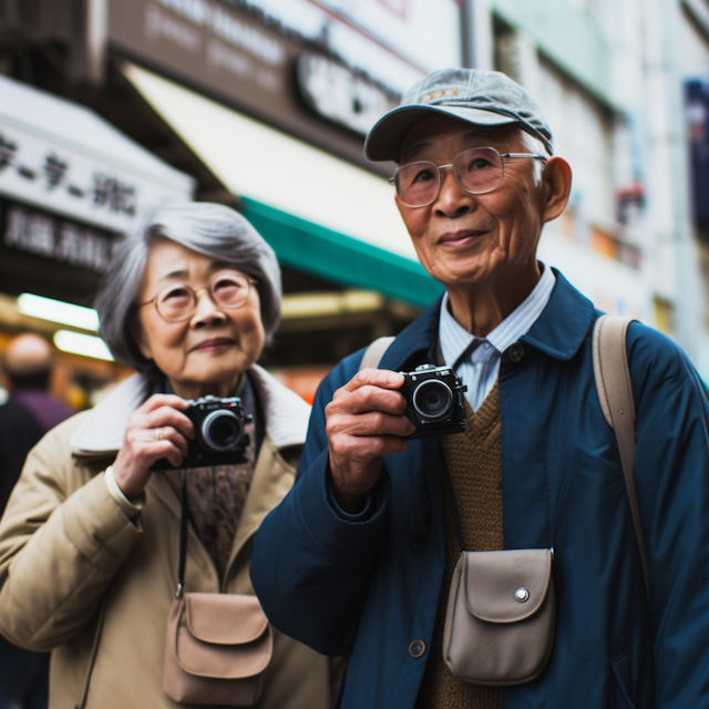 Elderly East Asian Couple in Photography Pursuit