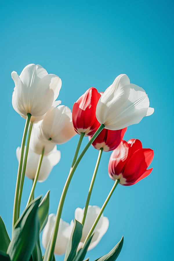 Tulips Against Blue Sky