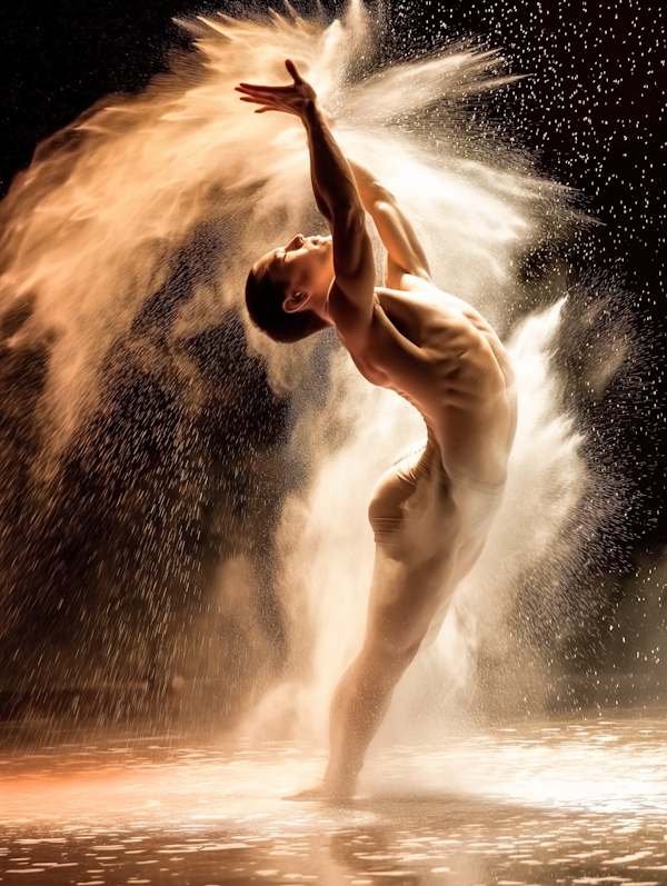 Expressive Modern Dance Under Illuminated Water Droplets