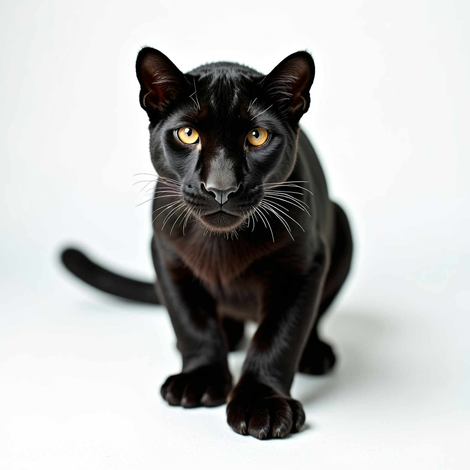 Sleek Black Cat on White Background