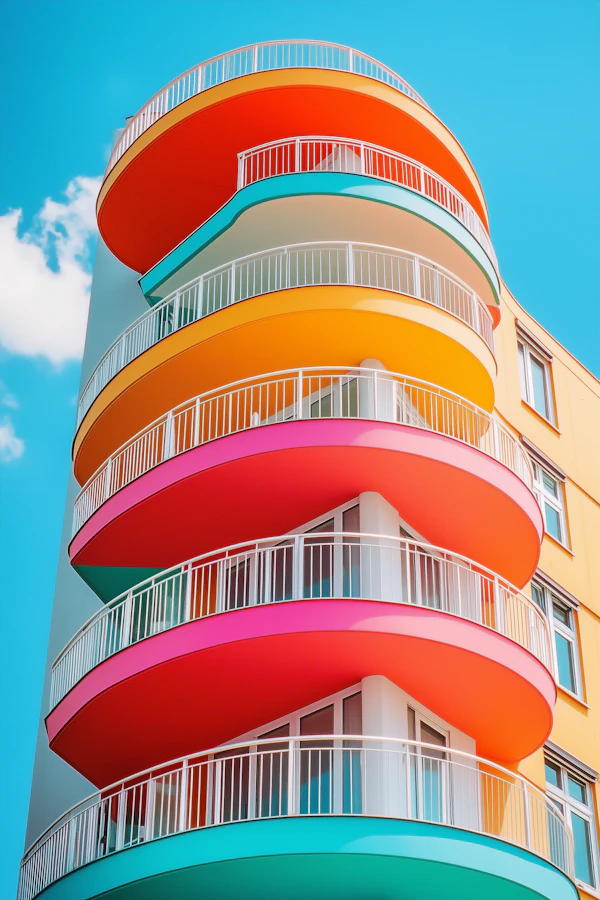 Colorful Modern Building with Curved Balconies
