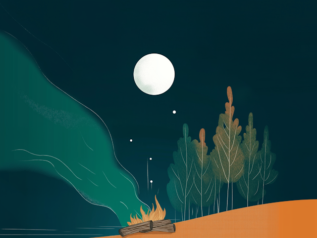 Serene Moonlit Landscape Illustration