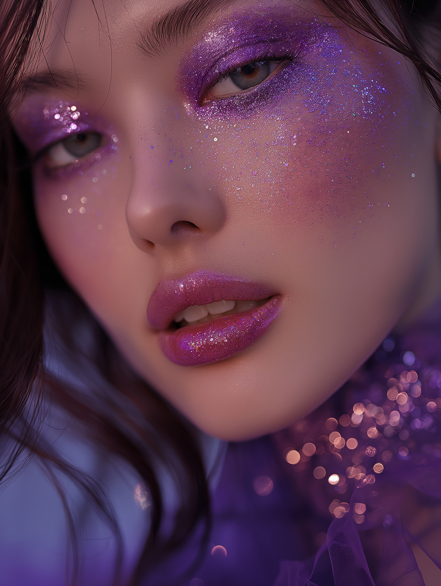 Sparkling Purple Glitter Makeup Portrait