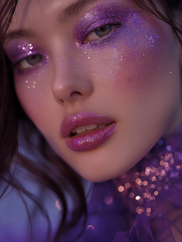 Sparkling Purple Glitter Makeup Portrait