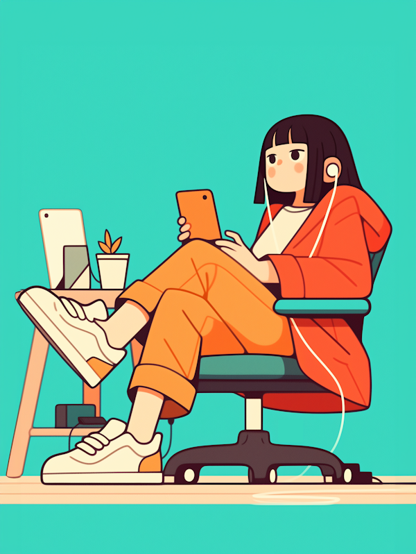 Young Person Relaxing with Smartphone