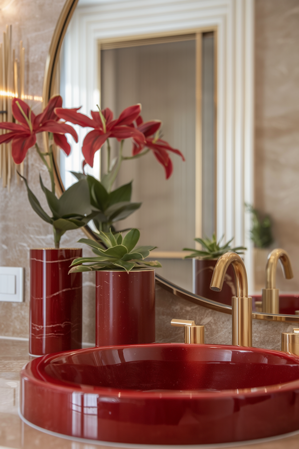 Luxurious Red and Gold Bathroom