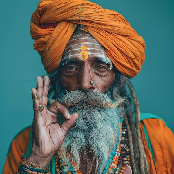 Portrait of a South Asian Individual with Orange Turban