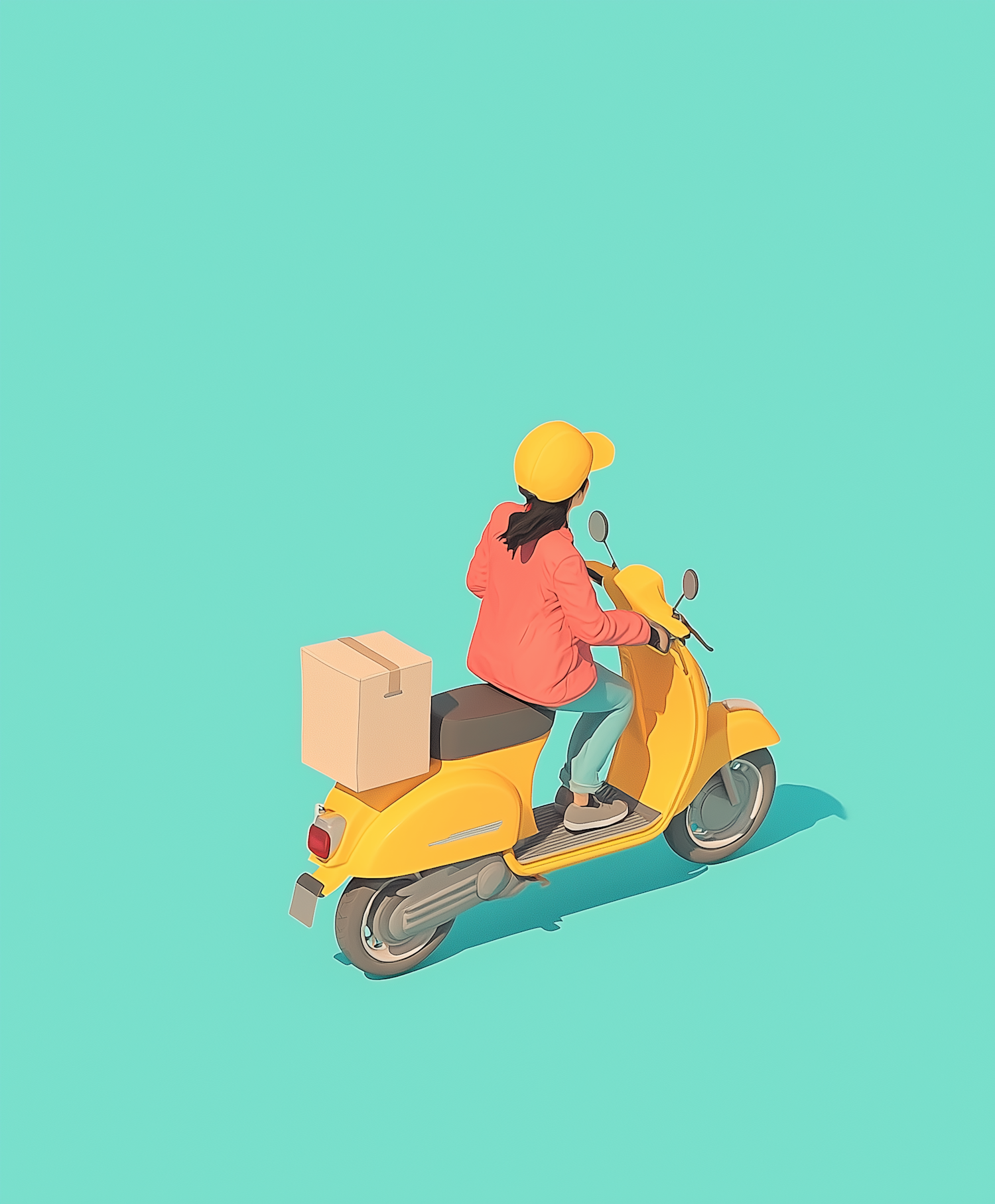 Stylized Delivery Rider on Yellow Scooter