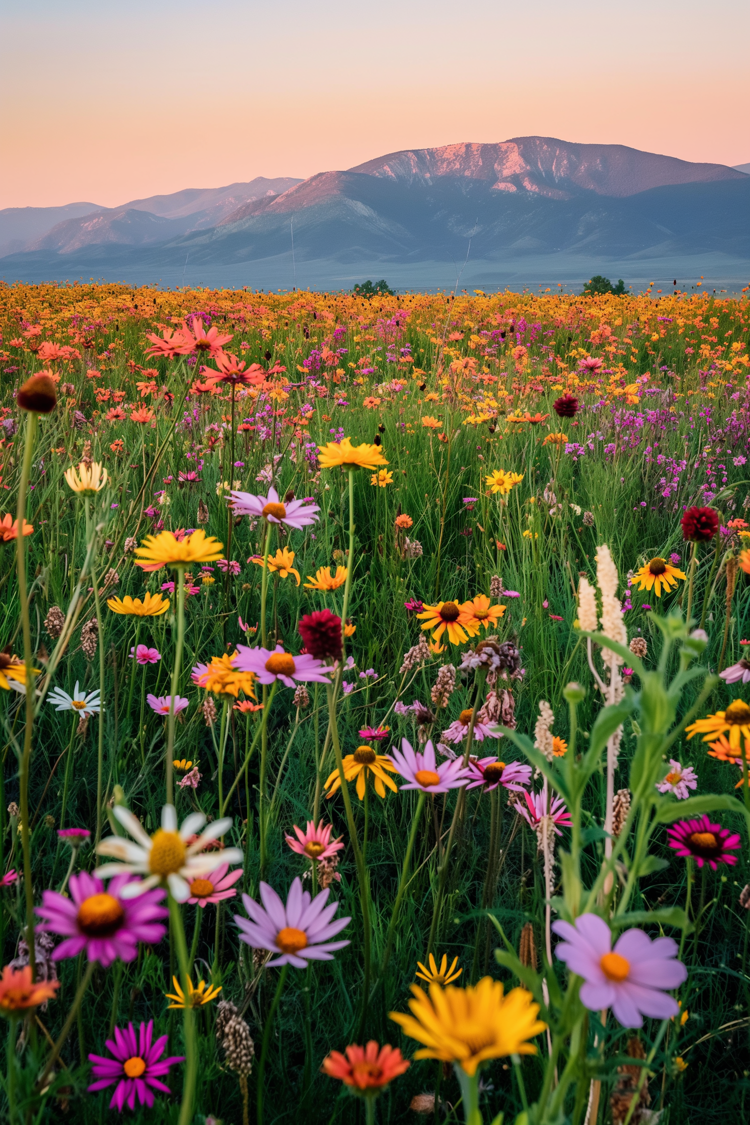 Vibrant Field of Wildflowers at Sunrise/Sunset