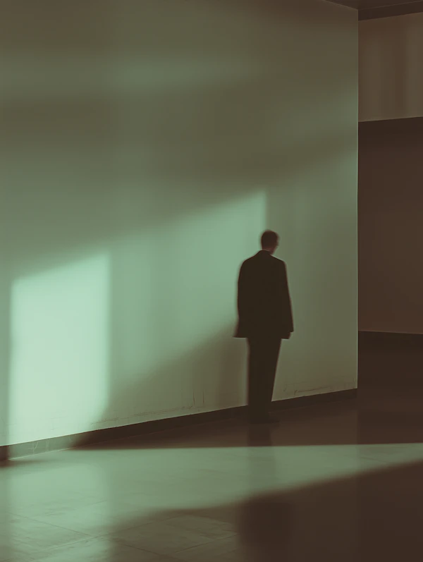 Solitary Figure Against Lit Wall