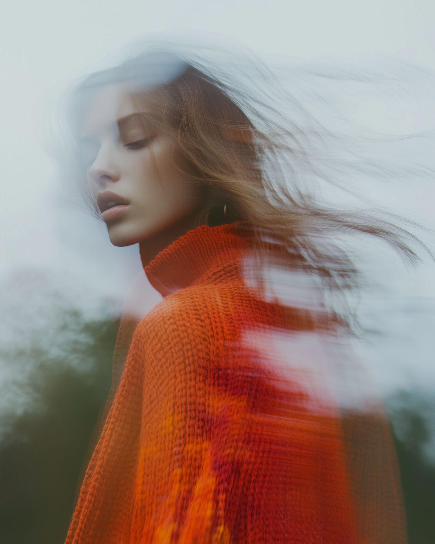 Serene Woman in Orange Sweater