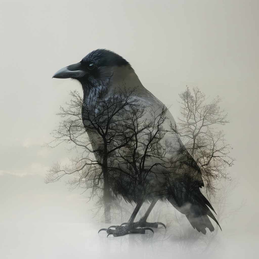 Lummi Illustration - Crow and Barren Tree Double Exposure