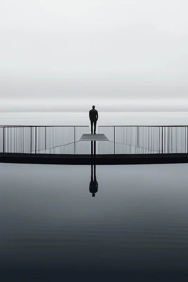Solitary Figure on Water Platform