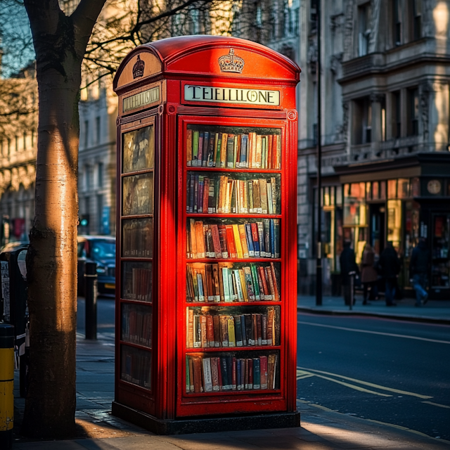 Repurposed British Telephone Booth Library