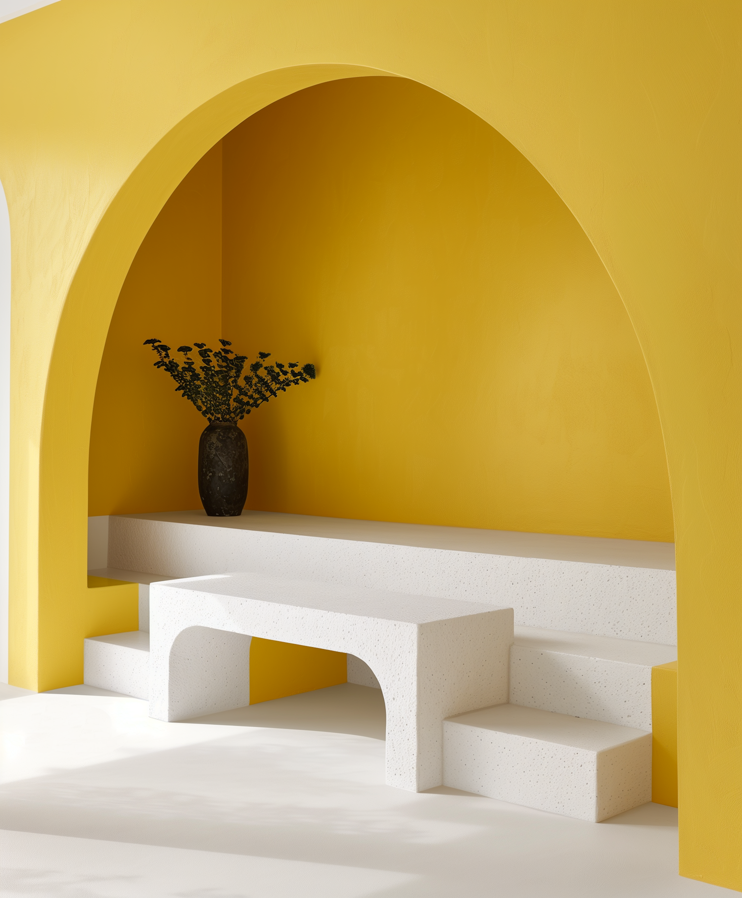 Minimalist Yellow Architectural Interior with Arched Alcove