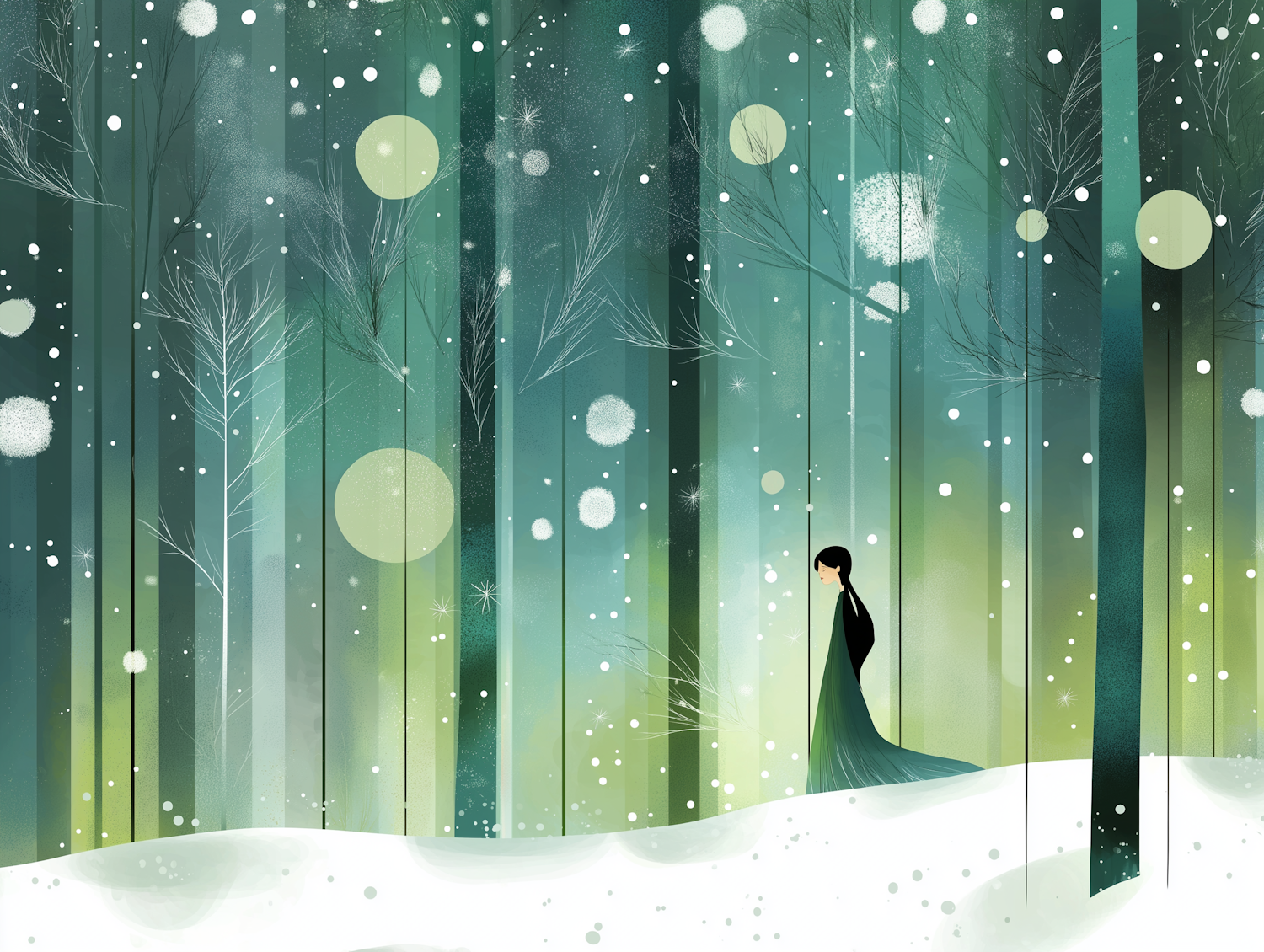 Contemplative Figure in Snowy Forest