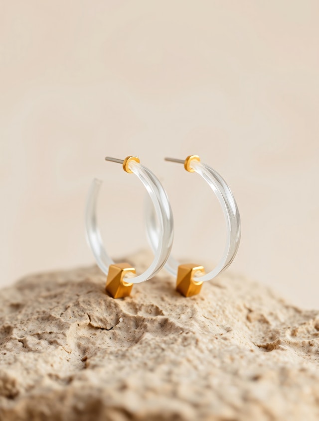 Elegant Hoop Earrings on Stone Surface