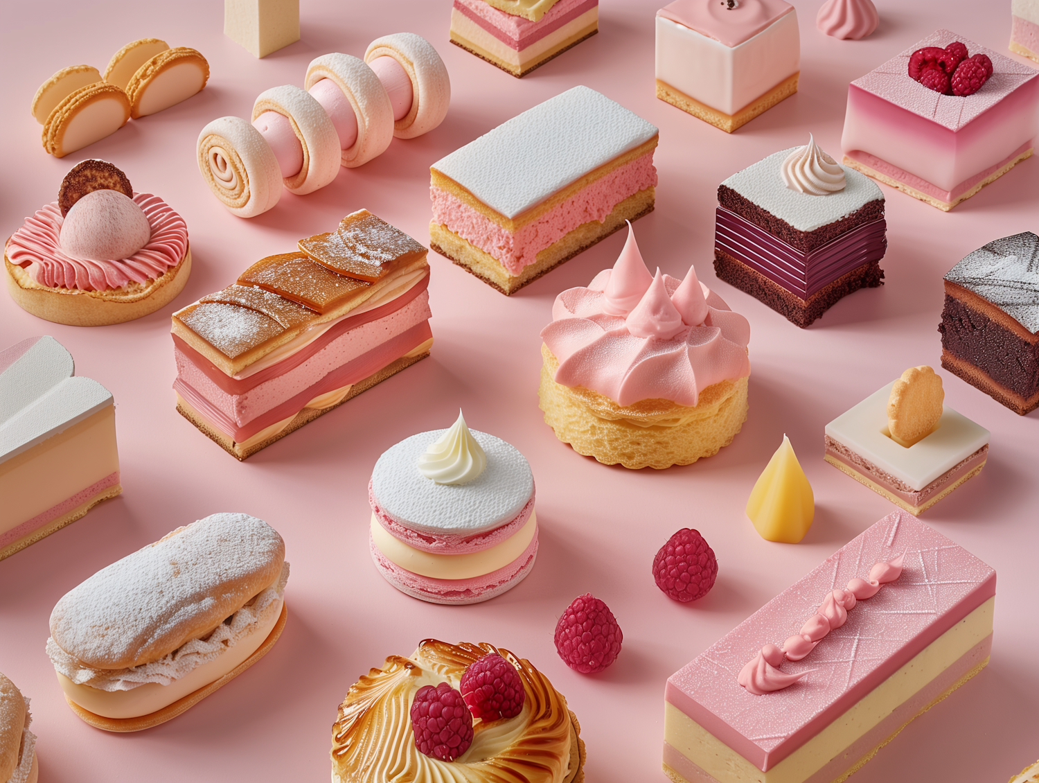 Assorted Colorful Pastries Display