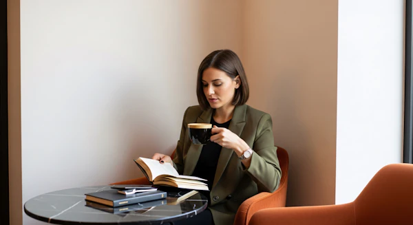 Woman Reading in Minimalist Setting