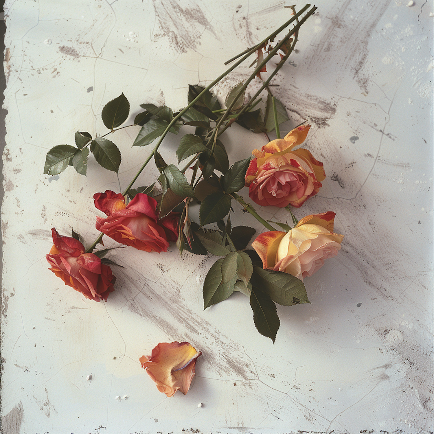 Rustic Multi-Colored Roses on Textured Surface