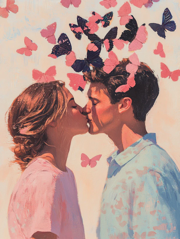 Romantic Kiss with Butterflies