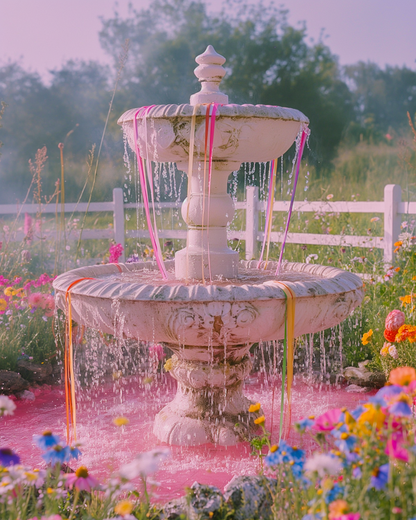 Serene Fountain with Colorful Flora