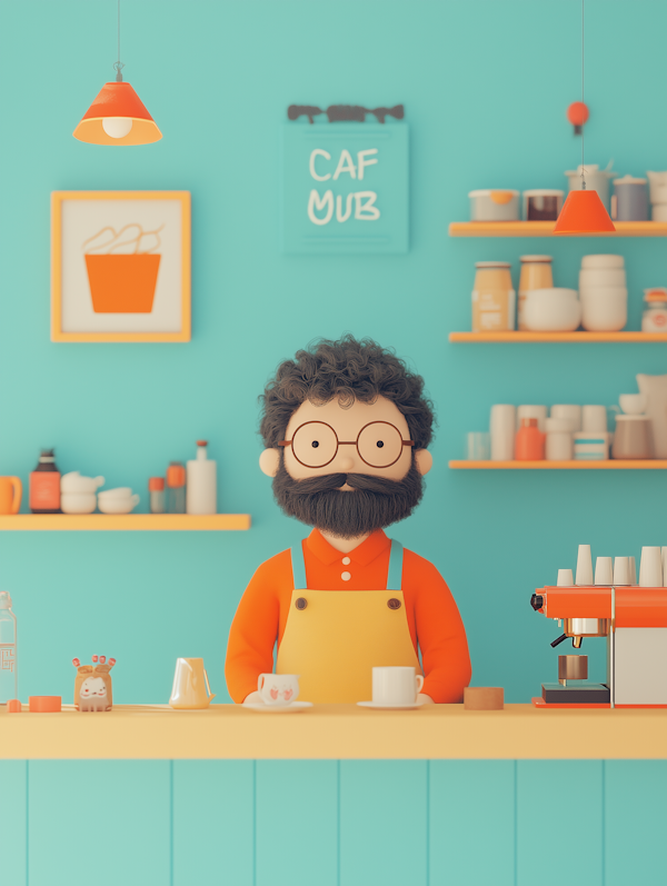 Whimsical Barista in Colorful Café