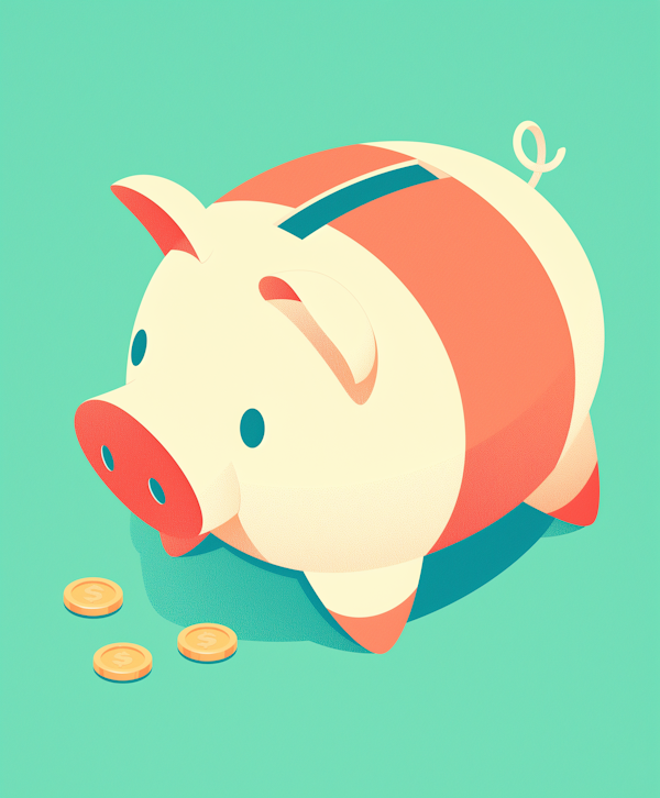 Stylized Piggy Bank with Coins