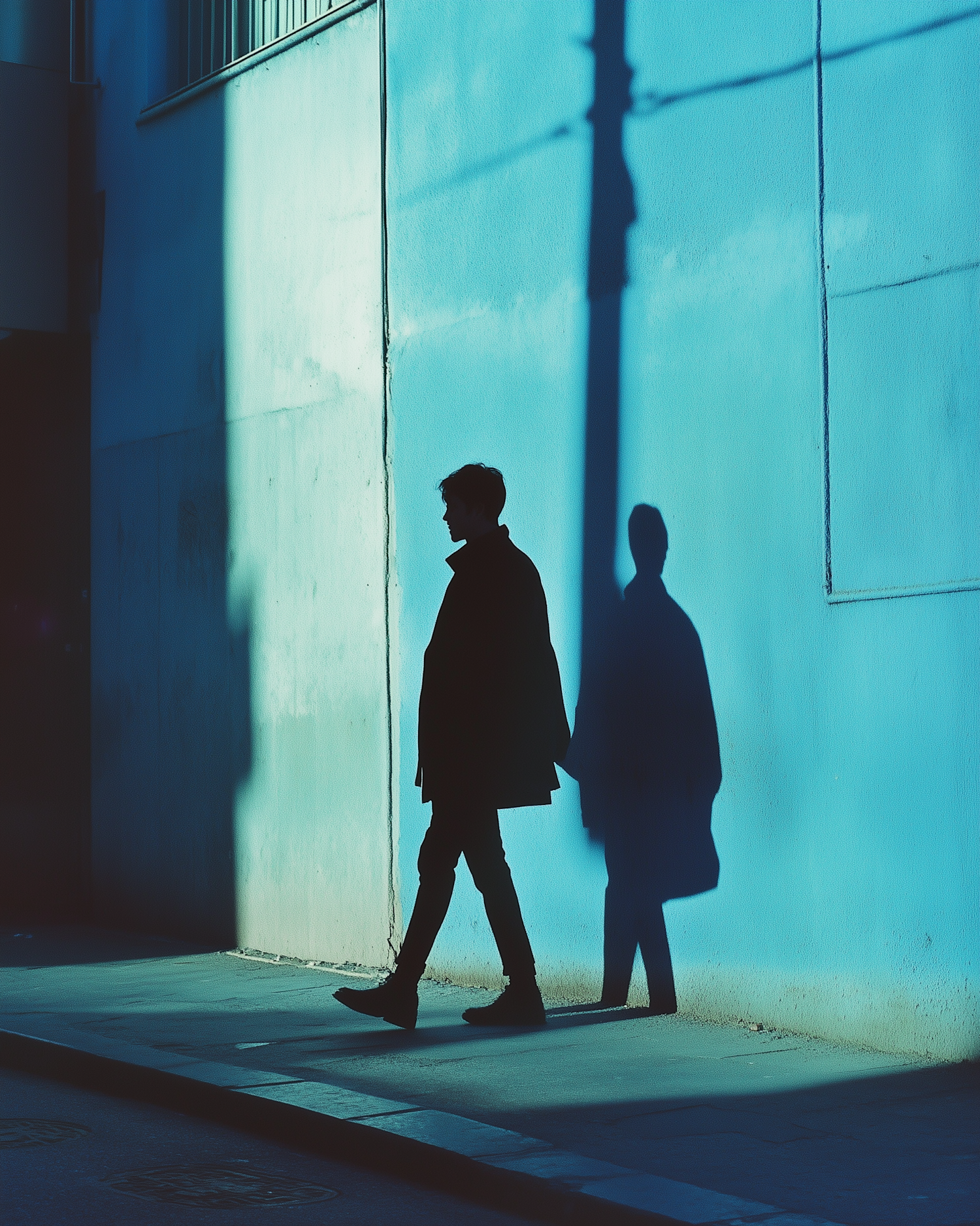 Silhouette Against Blue Wall