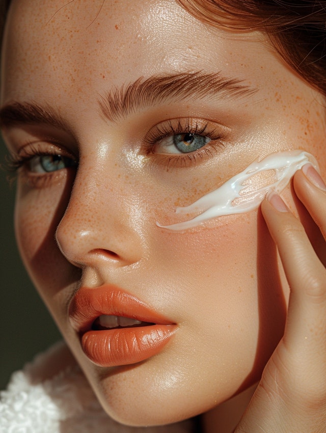 Close-Up of Woman's Face with Skincare Product