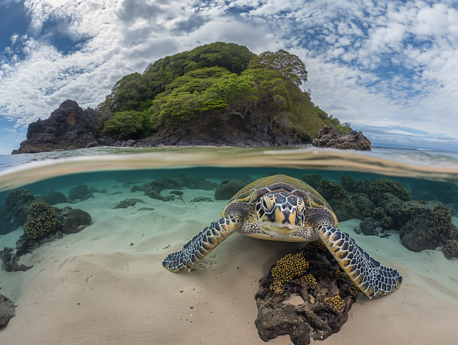 Dual Perspective of Tropical Island and Underwater Ecosystem