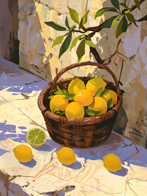 Wicker Basket with Lemons