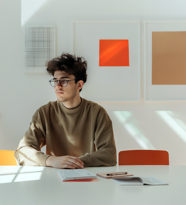 Contemplative Young Man Studying