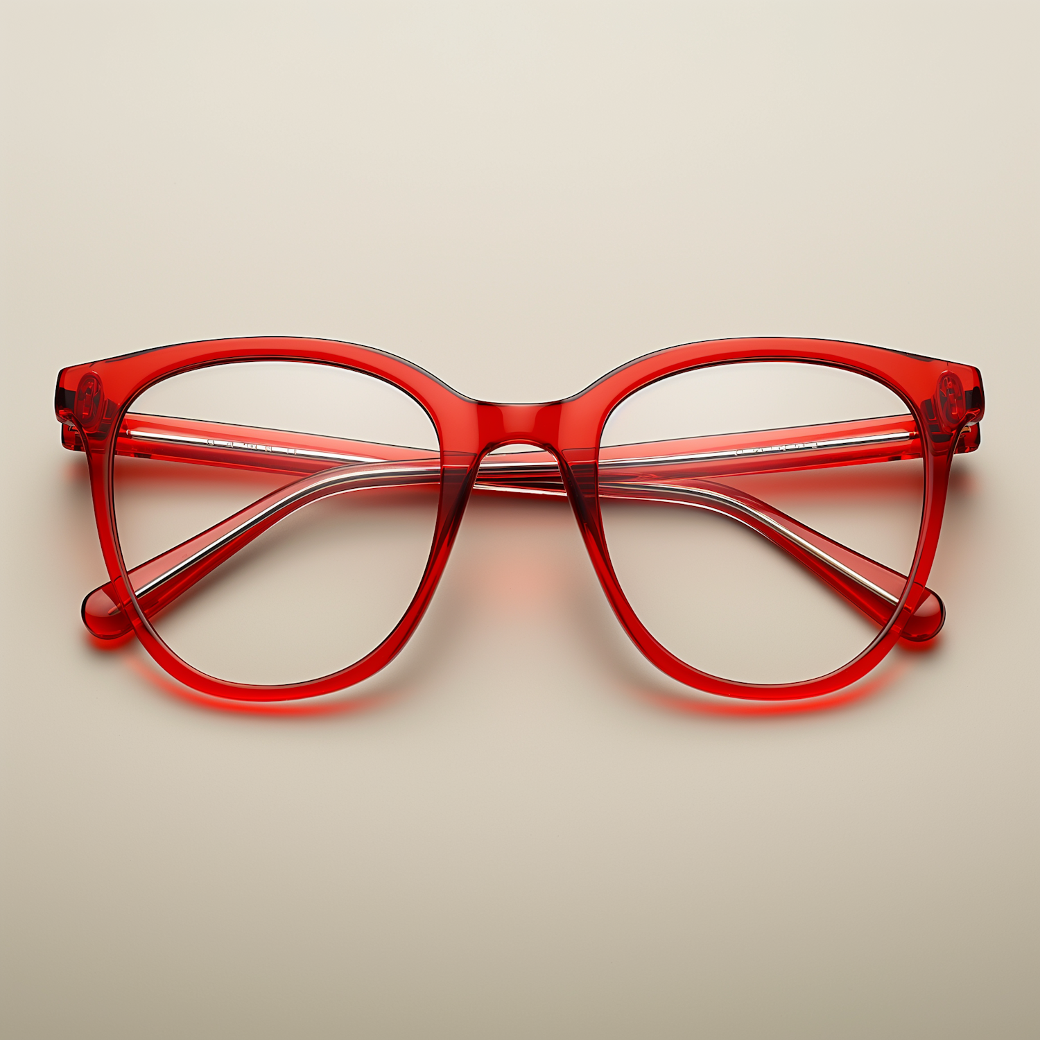 Vibrant Red Eyeglasses on Beige Background