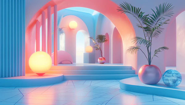 Surreal Pastel Indoor Scene
