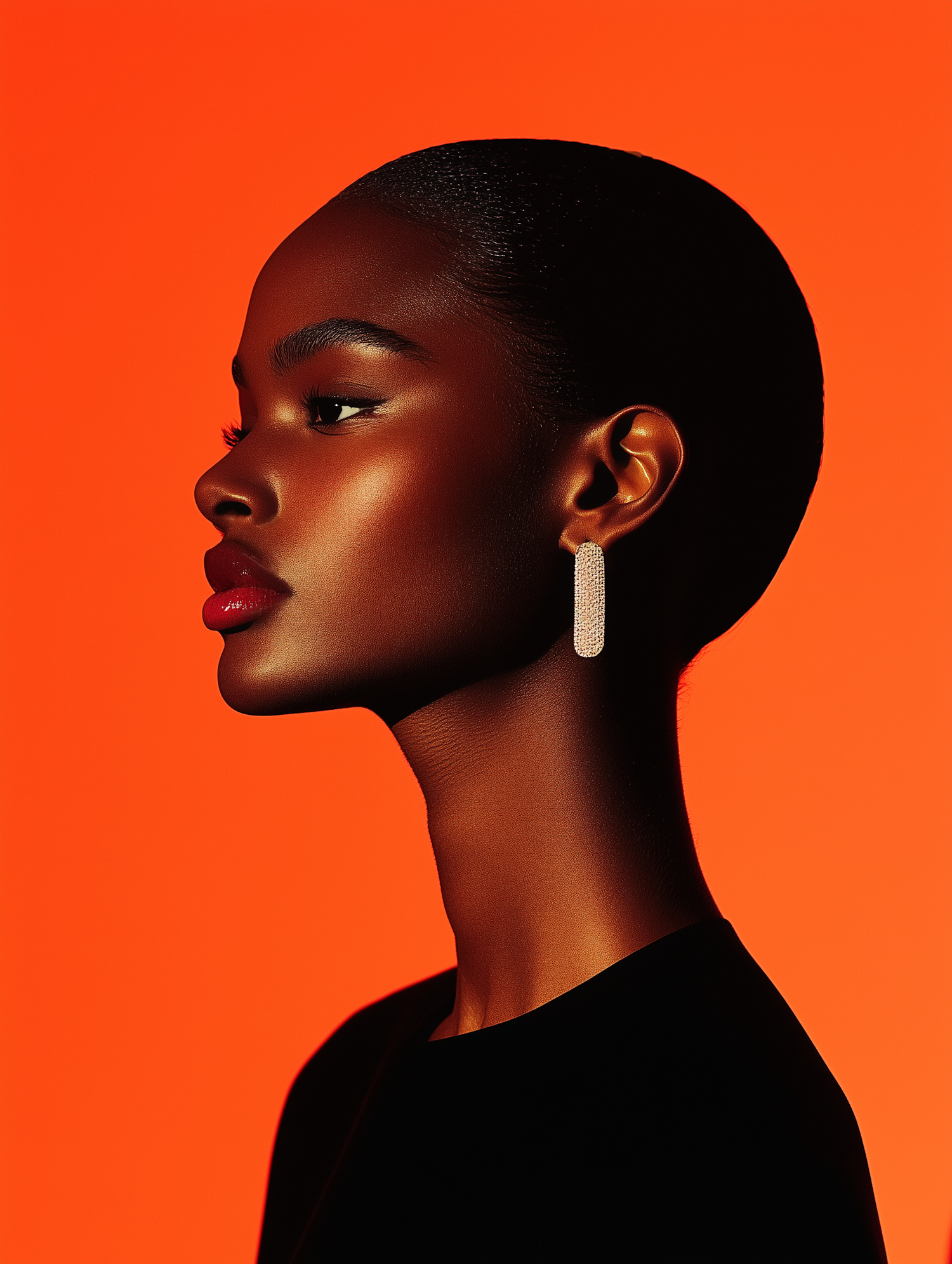 Striking Profile Against Orange Background