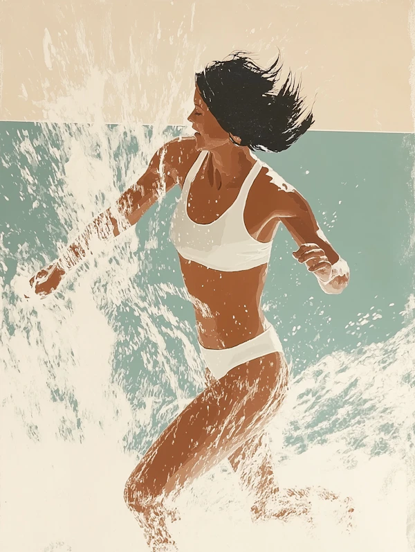 Woman Running in Waves