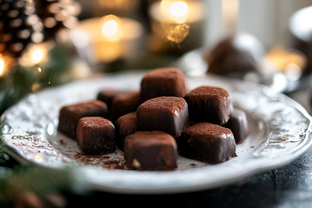 Chocolate Truffles on Ornate Plate