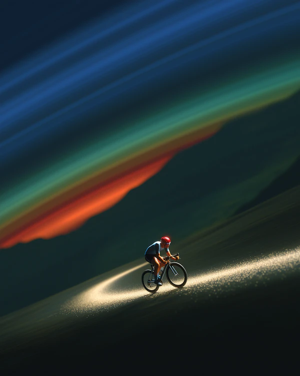 Cyclist on Glowing Path
