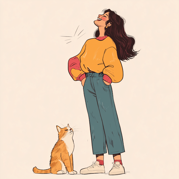 Woman and Cat in Heartwarming Illustration