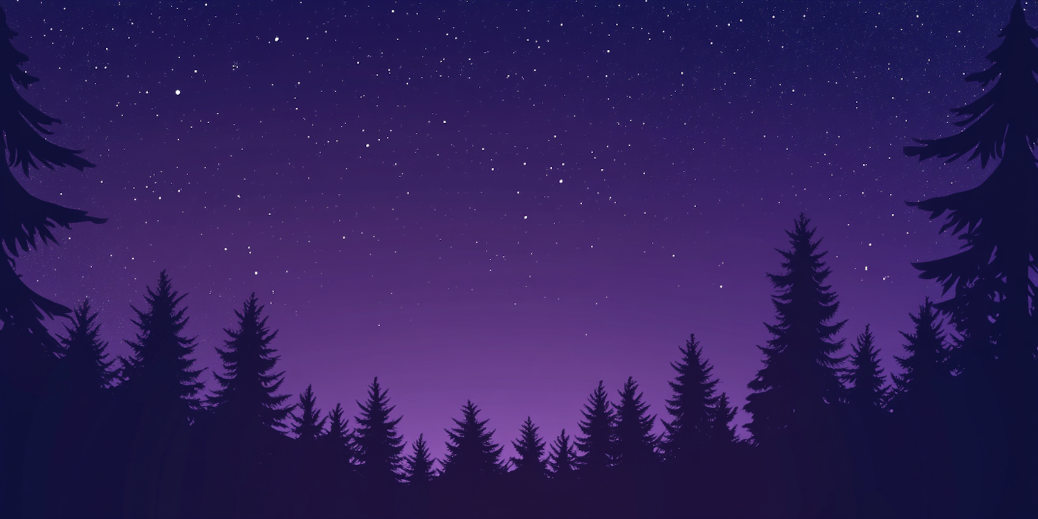 Serene Night Sky with Silhouetted Pine Trees