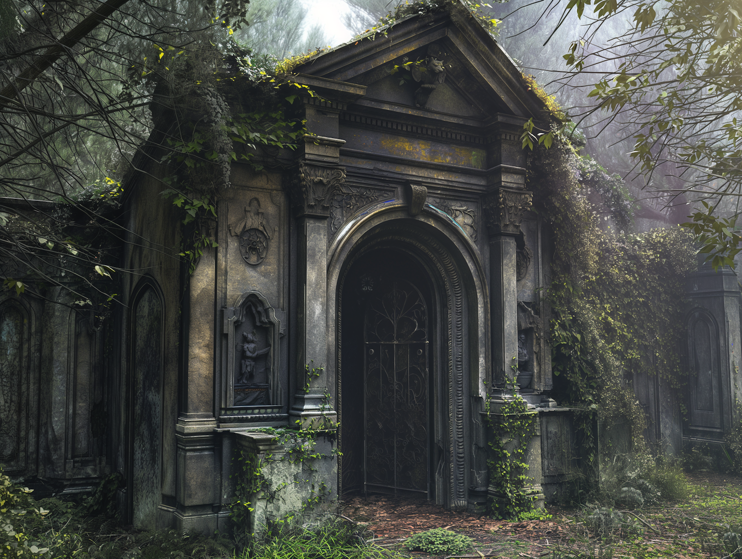 Misty Overgrown Mausoleum