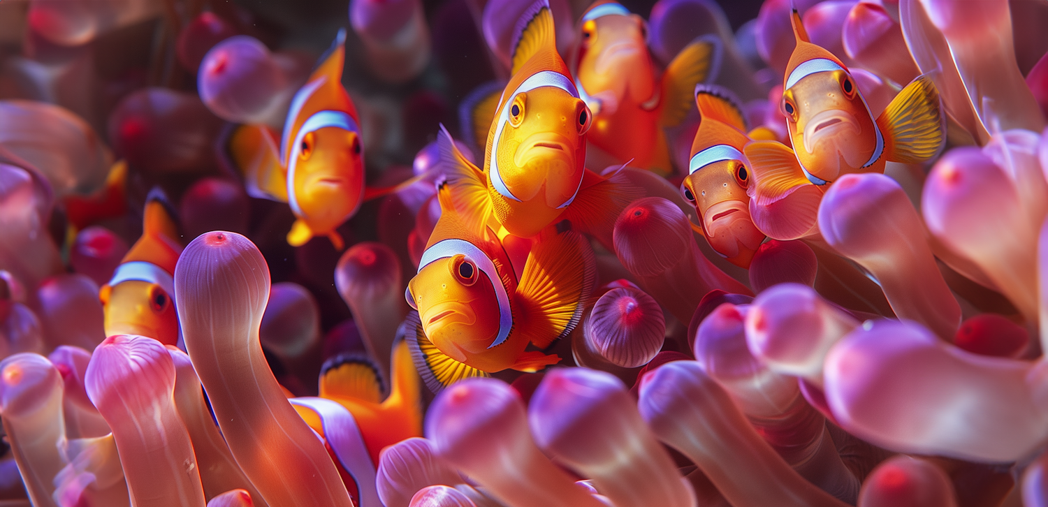 Vibrant Underwater Clownfish and Anemone Scene