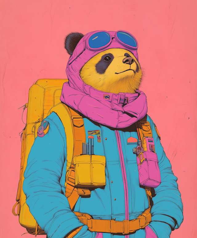 Adventurous Panda in Vibrant Outdoor Gear