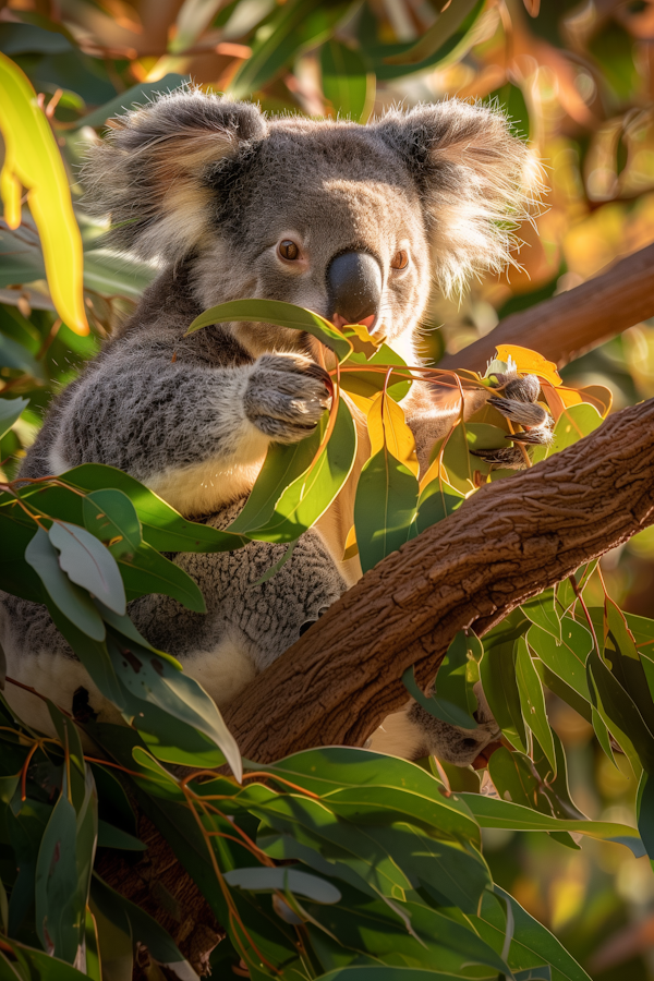 Peaceful Koala in Eucalyptus Tree