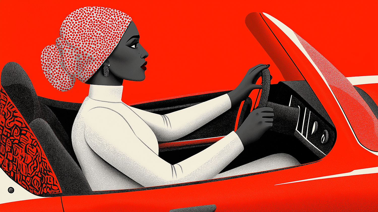 Stylish Woman Driving Modern Red Car