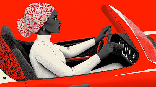 Stylish Woman Driving Modern Red Car